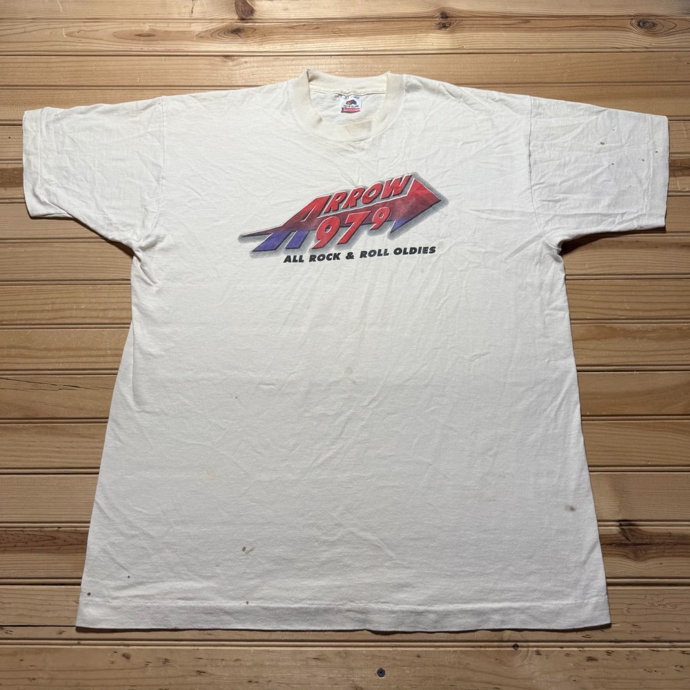 Vintage 90s Arrow 97.9 All Rock & Roll Oldies Radio Station T-Shirt USA Made XL
