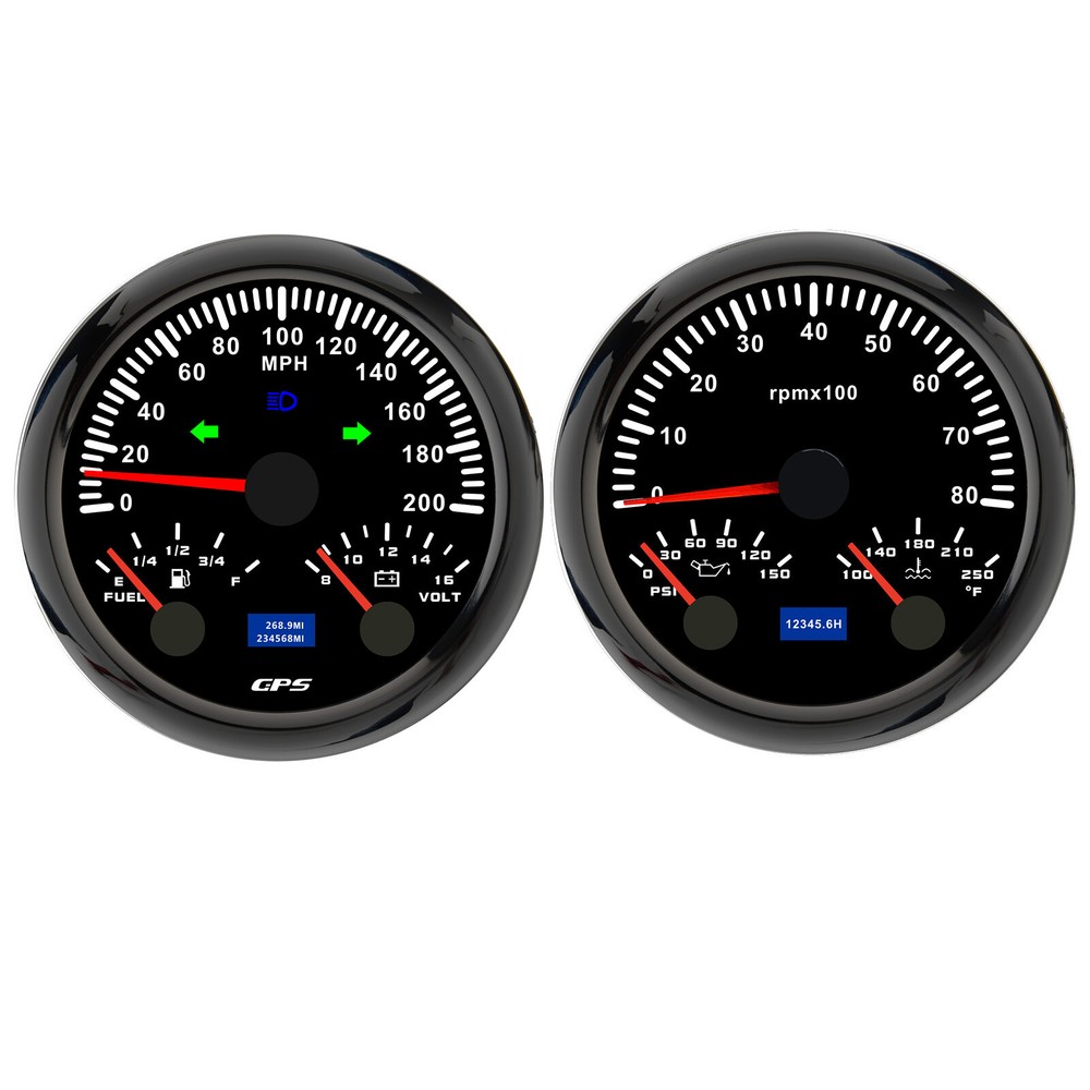 85mm GPS Speedometer 0-200MPH Fuel Gauge/Volt/Tacho/Oil/WaterTemp For Car Boat