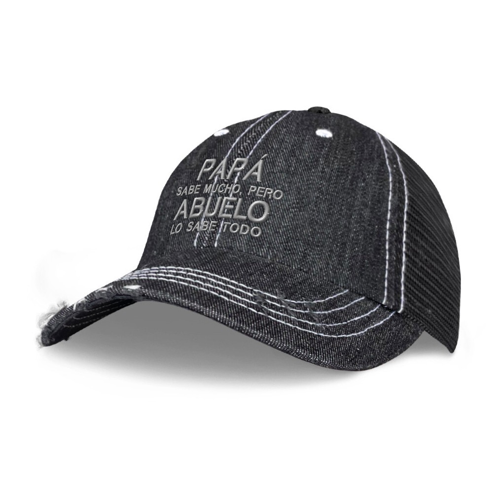 Denim Jean Baseball Cap Pap Sabe Mucho Abuelo Cotton Unestructured Trucker Hat-image