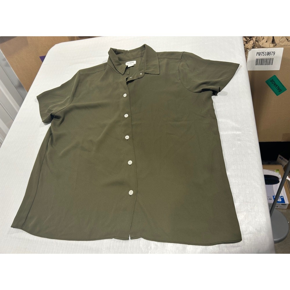 J.Crew Womens Short Sleeve Button Down Shirt Olive Green Size S Classic Fit