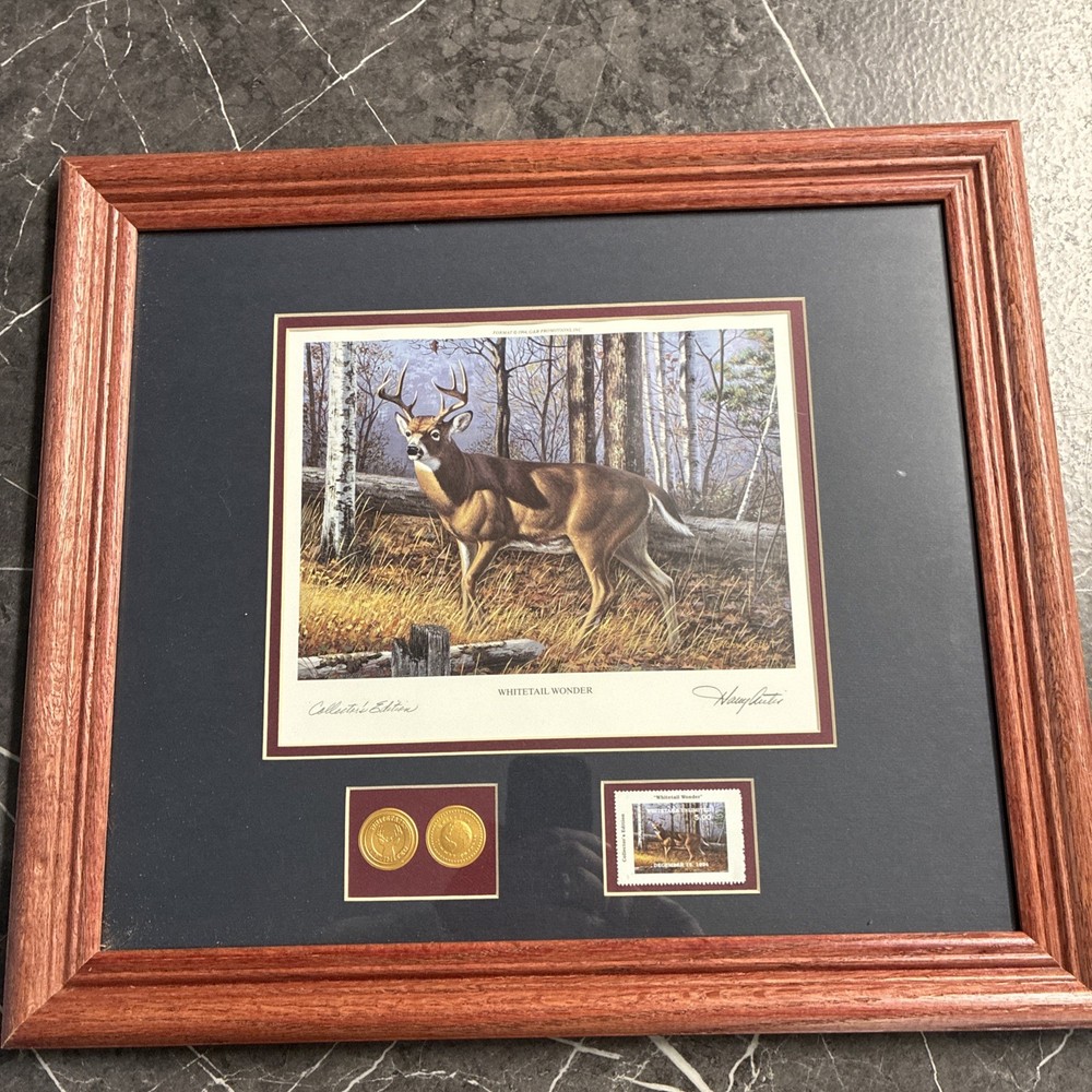 Harry Antis Whitetail Wonder Collector's Edition Framed Matted 1994 W/ $5 Stamp