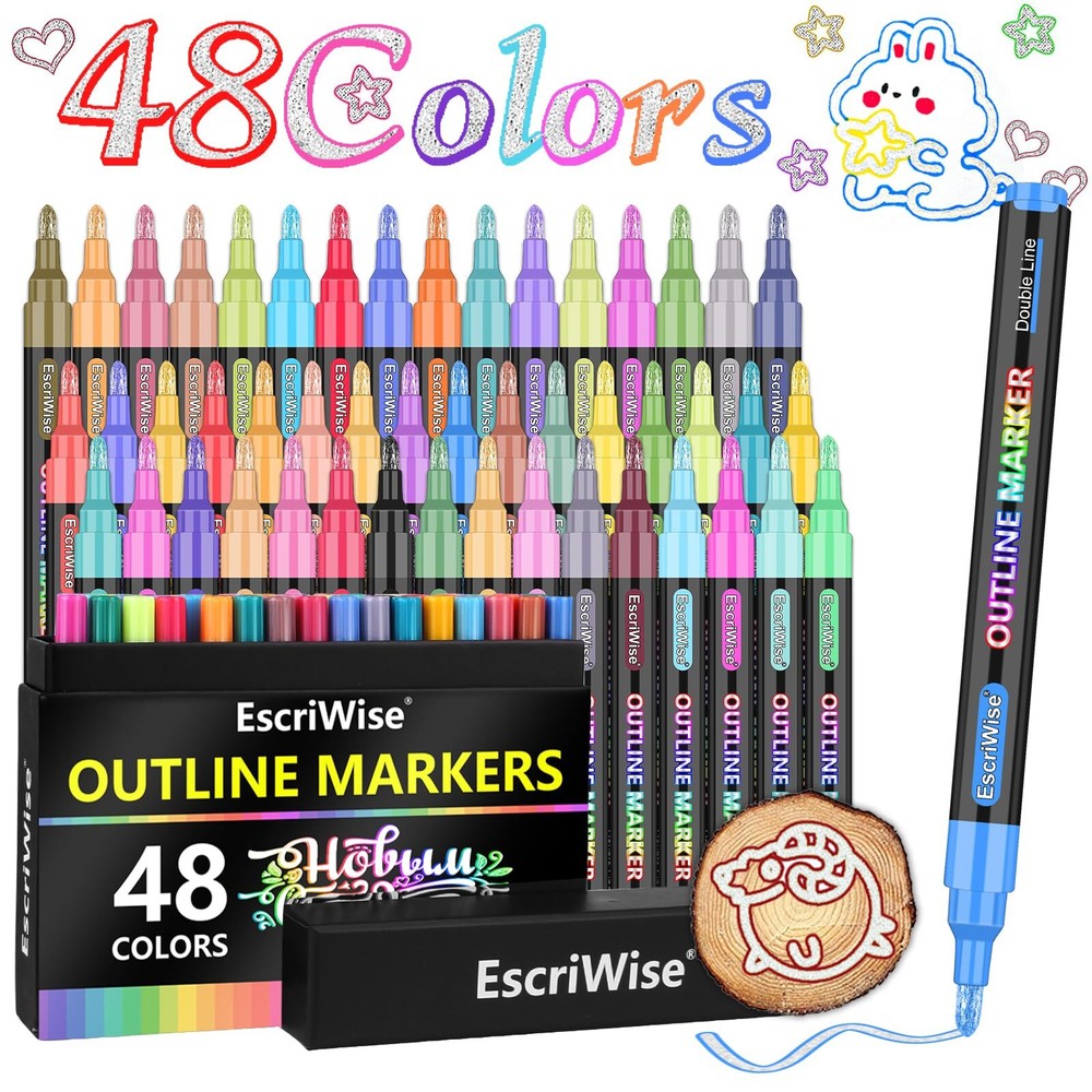 EscriWise Outline Pens Shimmer Markers-Teen Girl Gifts Trendy Stuff,48 Glitte...
