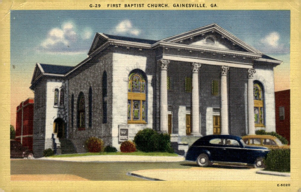1940s First Baptist Church Gainesville GA Neoclassical Linen Postcard