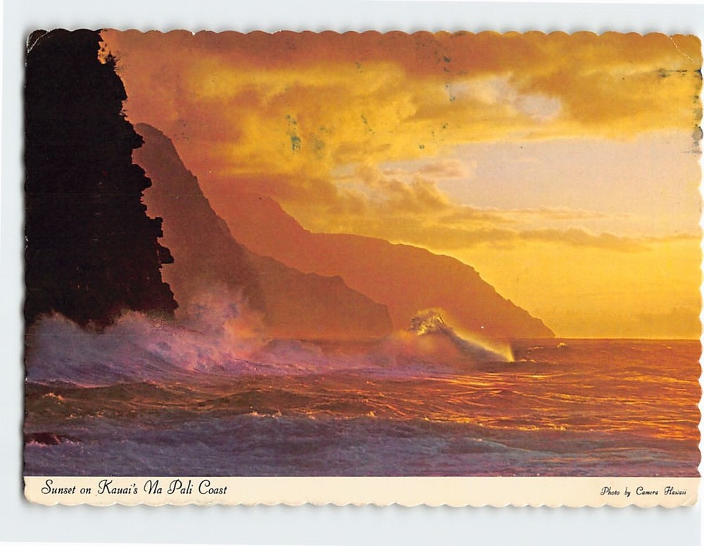 Postcard Sunset on Kauais Na Pali Coast Hawaii USA