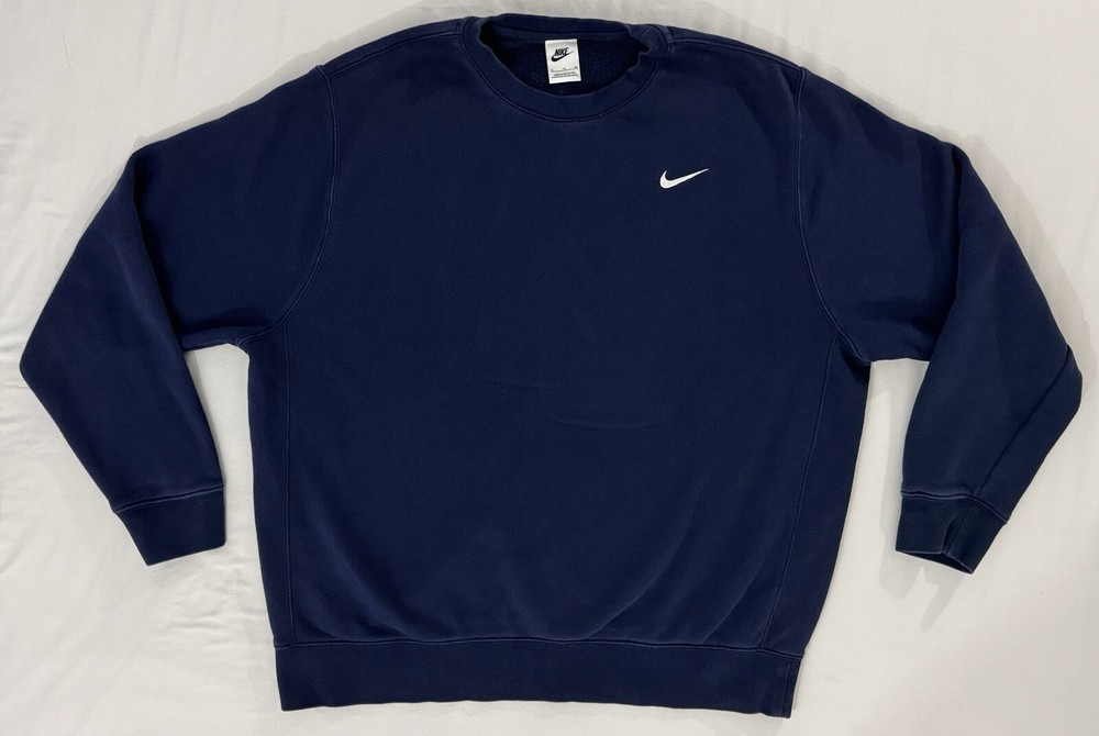 Nike Swoosh Embroidered Crewneck Sweatshirt Vintage 90s Navy Blue Size XLarge
