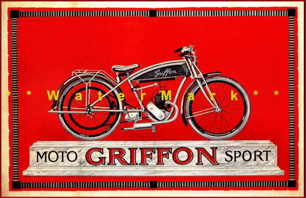Moto Sport Griffon 1920 French Motorcycle Advertisement Vintage Poster Print
