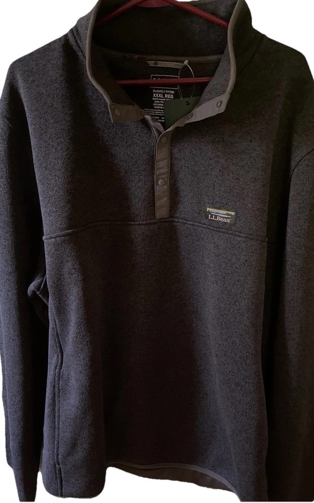 New With Tags LLBean ‘Slightly Fitted’ Fleece Pullover—Snap Btns—Charcoal— XXXL