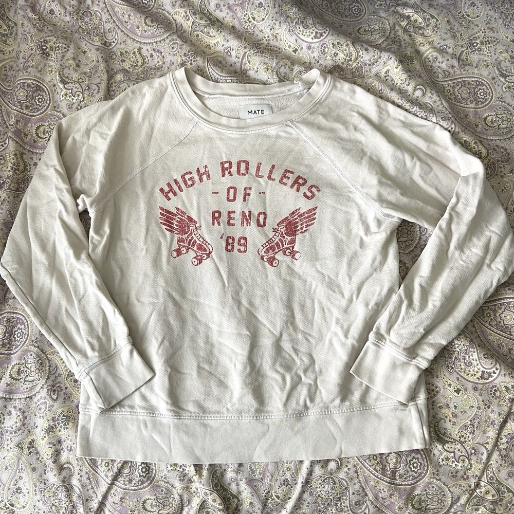 Mate The Label Lightweight Cream Sweatshirt Size M 100% Organic Cotton Lounge