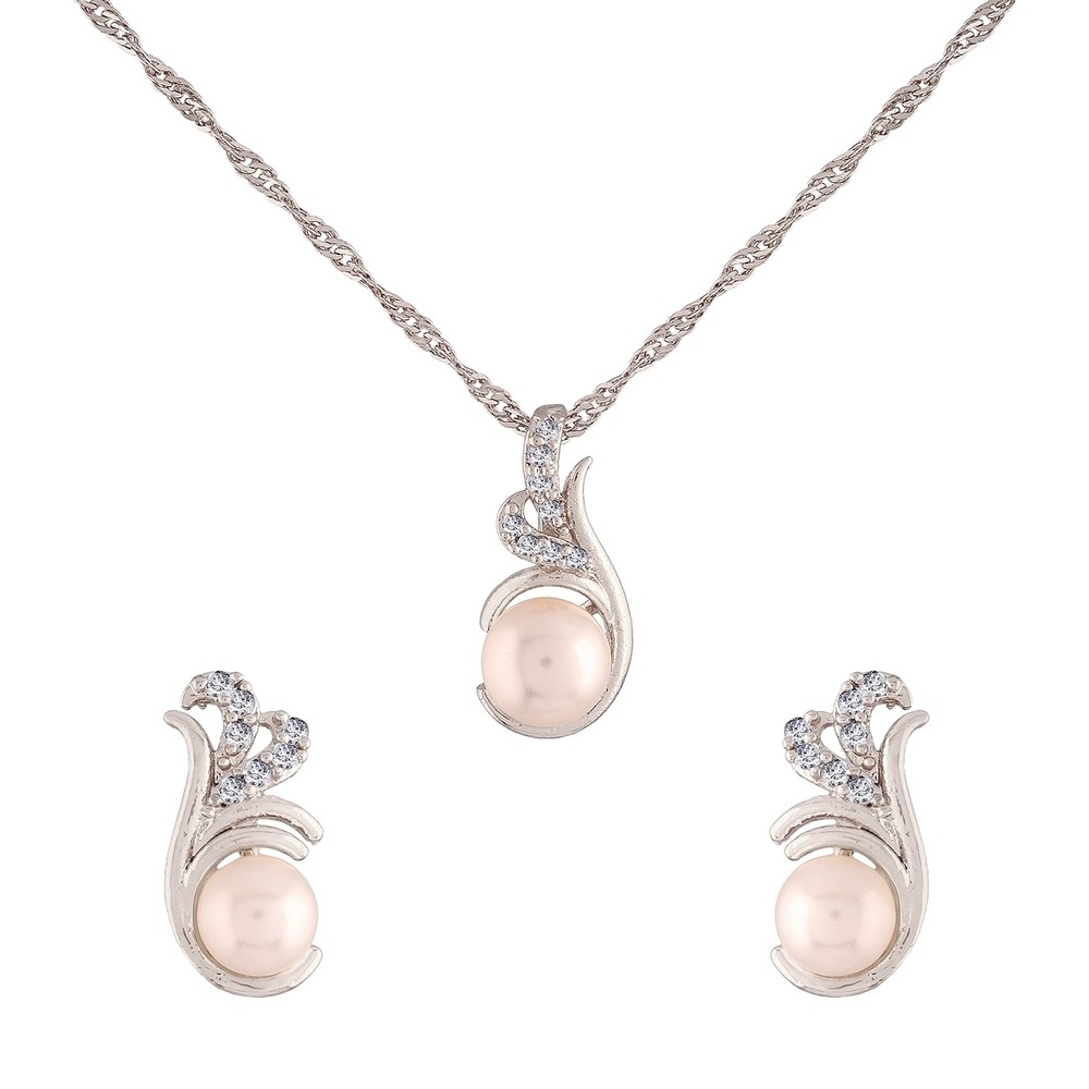 I Jewels Cubic Zirconia Silver-Tone Crystal Pendant Necklace Jewelry Set For ...