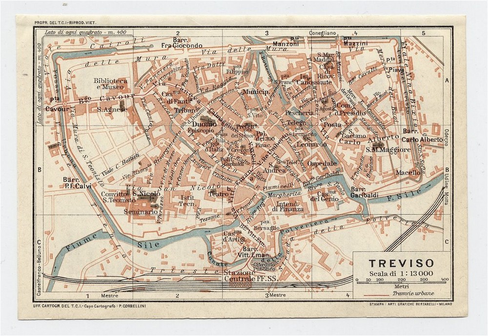 1927 Original Vintage City Map Of Treviso / Veneto / Italy