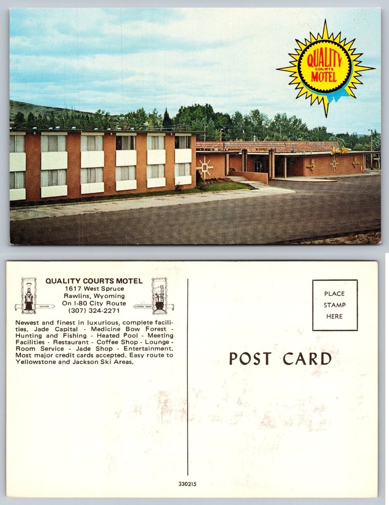 Vintage Quality Courts Motel Rawlins Wyoming Postcard I-80 Route 1960s