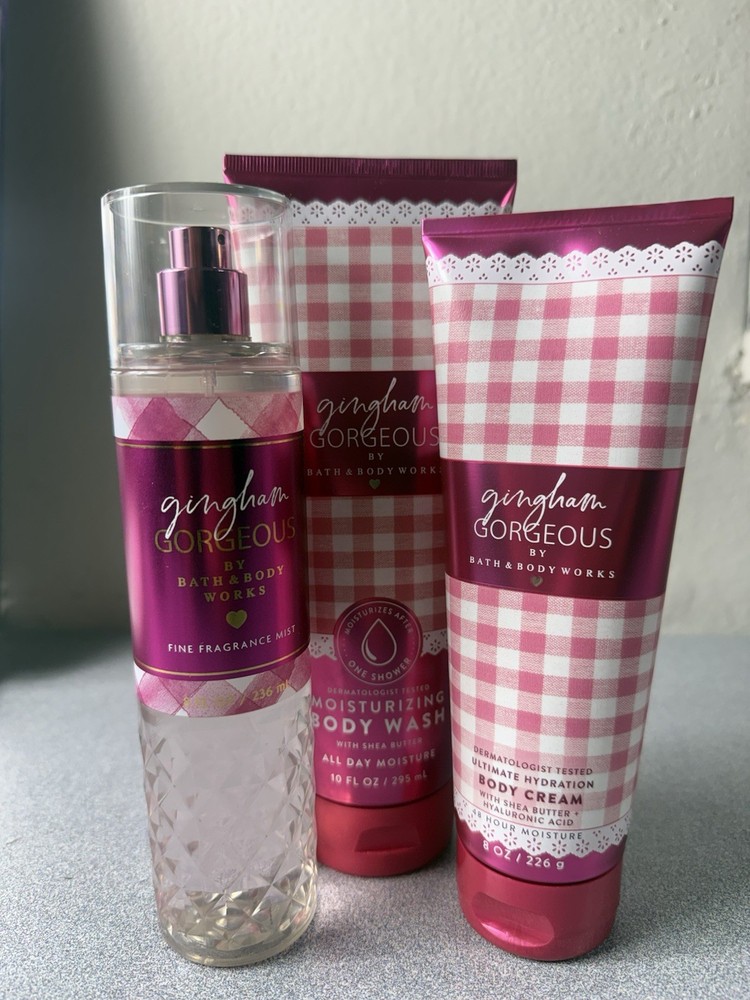 Bath & Body Works Gingham Gorgeous Set Body Wash Mist Cream 3pc Gift Bundle