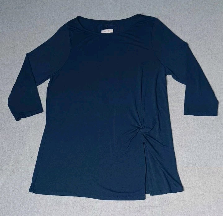 Anthropologie Cupio 3/4 Sleeve Tunic Blouse Womens Size Large Blue Tie Waist...