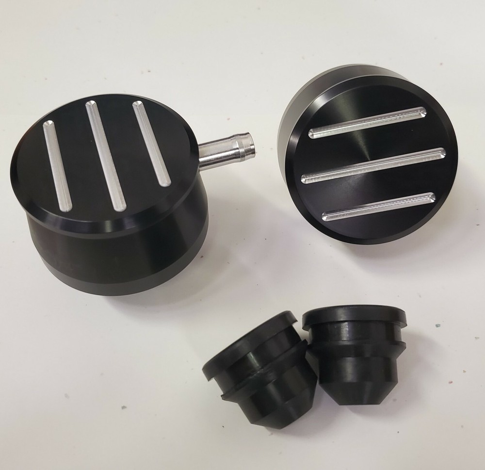 Billet Black Aluminum Valve Cover Breather PCV w/ Grommets Oil Fill Ball Mill