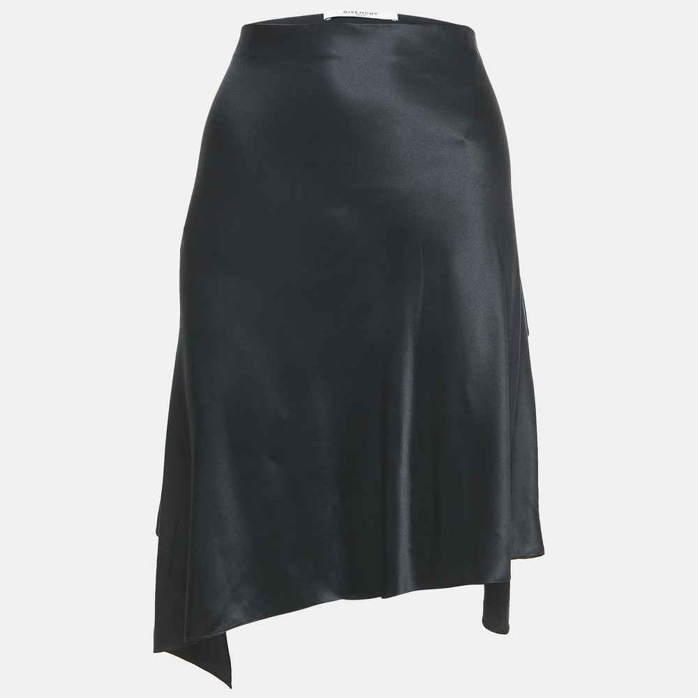 Givenchy Black Satin Silk Ruffle Mini Skirt Size M