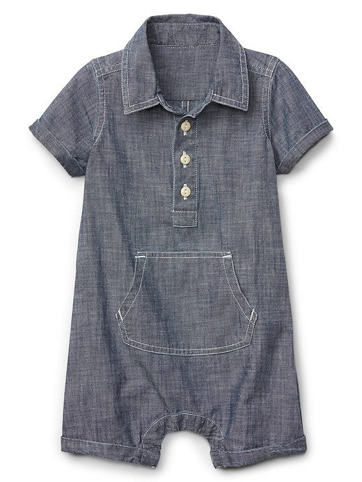 Baby Gap Blue Chambray Denim Wearlight Shorty Romper 3-6 Months $35 NWT
