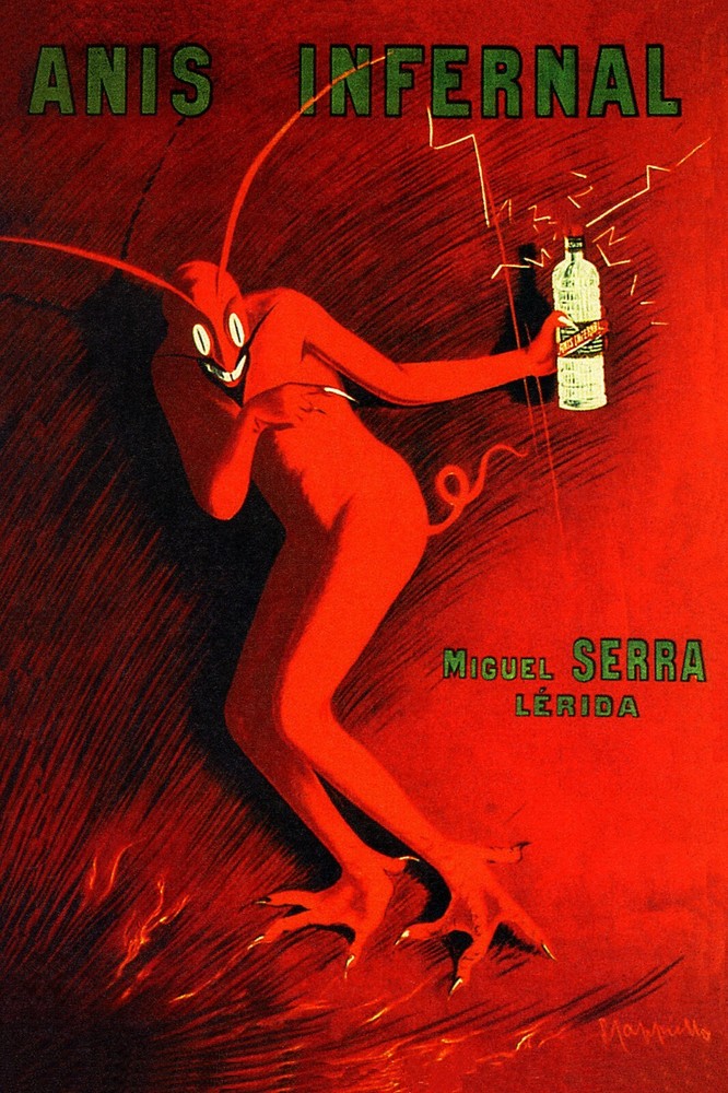 Anis Infernal Red Devil Satyr Holding Bottle Drink Vintage Poster Repro FREE S/H