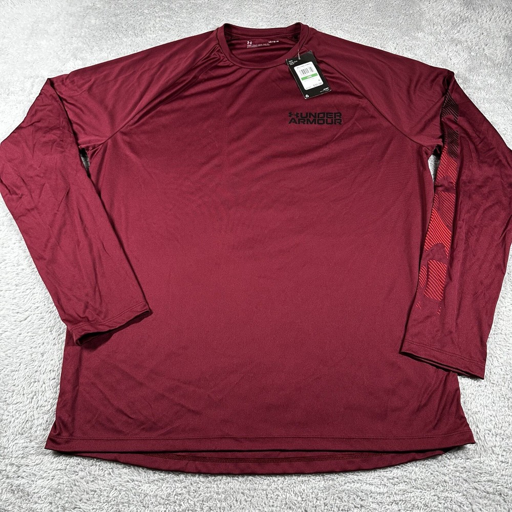 Under Armour Compression Shirt Mens Large Velocity Graphic Loose Burgundy NWT