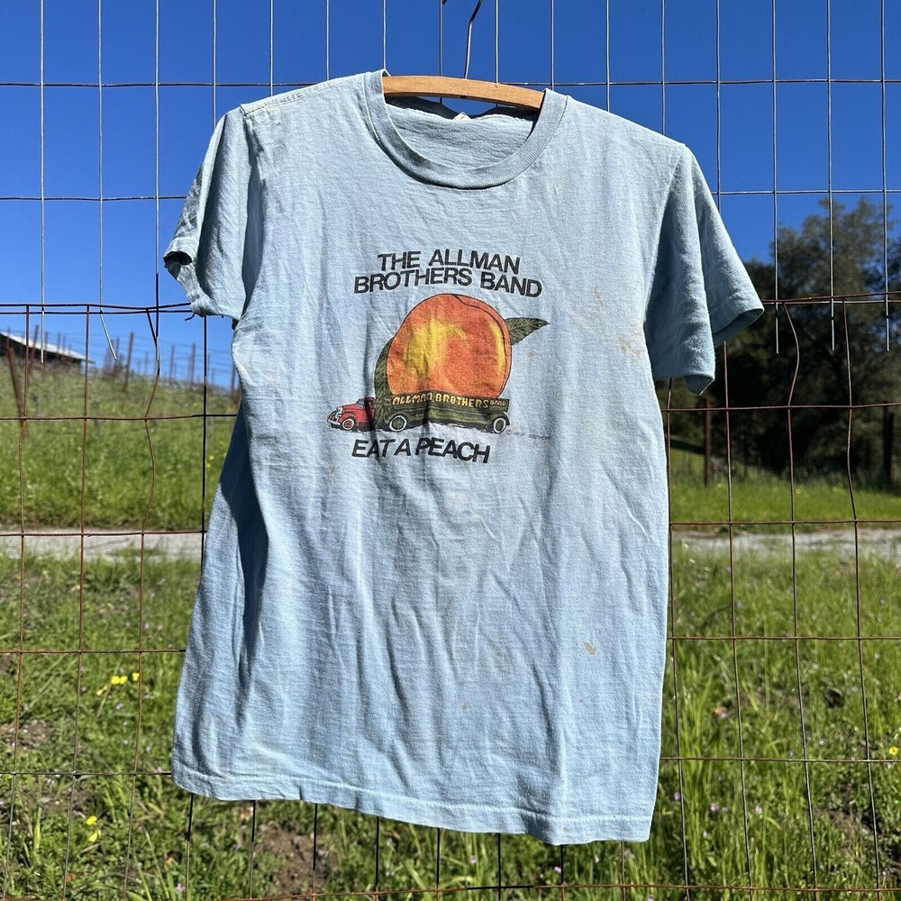 Rare 1970s 70s The Allman Brothers Eat A Peach Light Blue T shirt