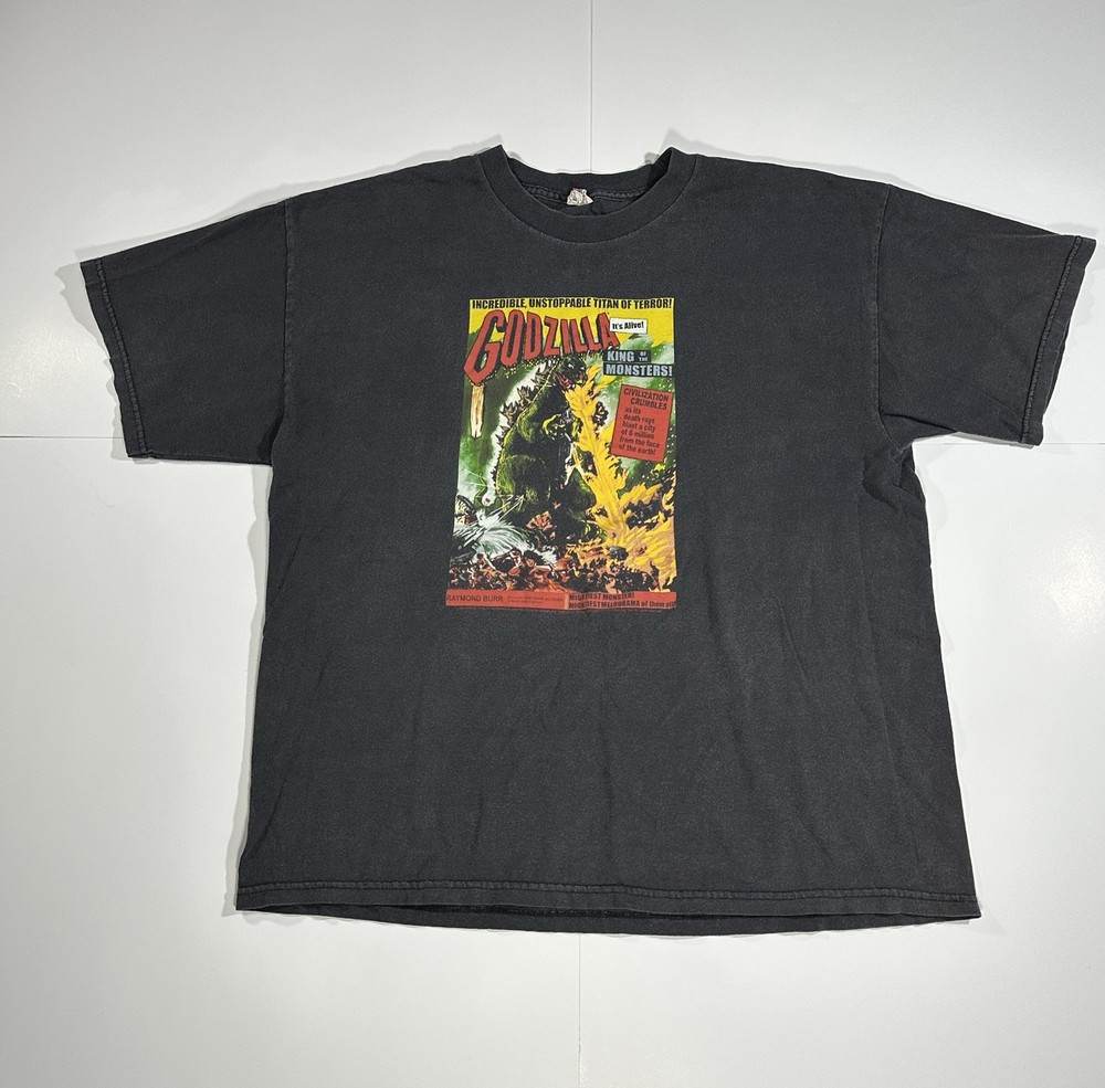 Godzilla King Of Monsters Retro Vintage Faded Black T-Shirt Men XL 2010s