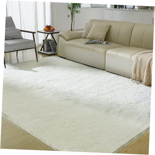Ultra Soft Cream White Fluffy Shag Rug for Living Room or Bedroom