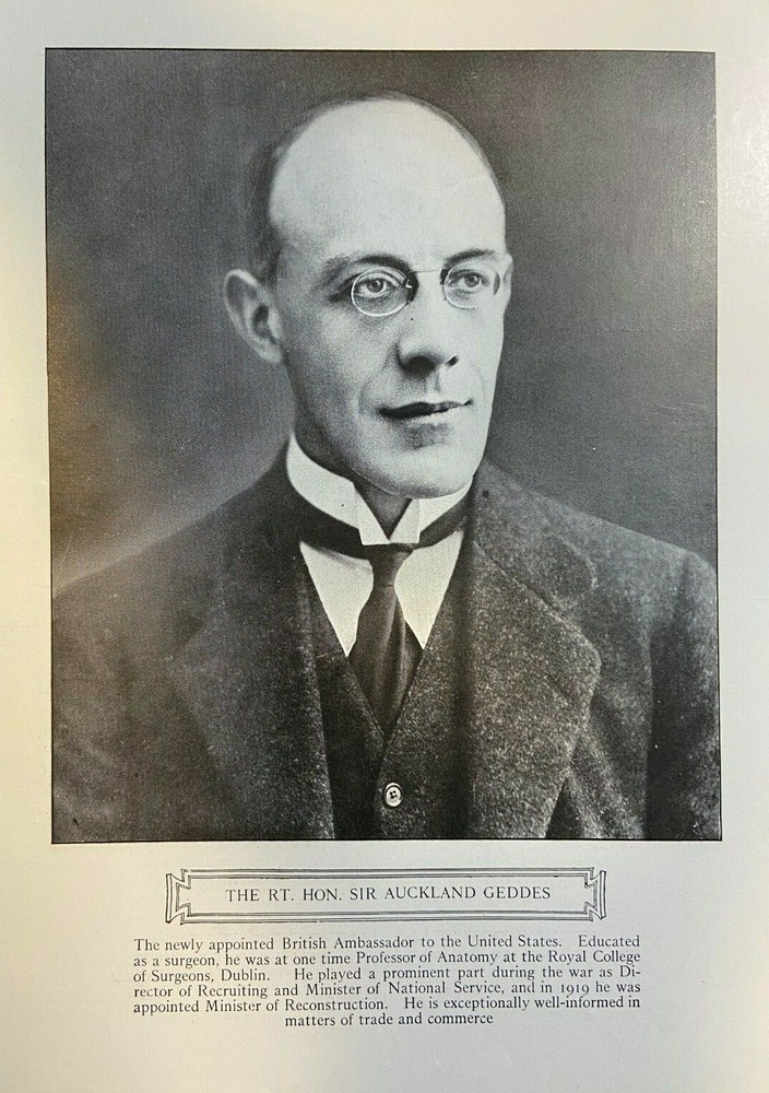 1920 Vintage Magazine Illustration Sir Auckland Geddes British Ambassador