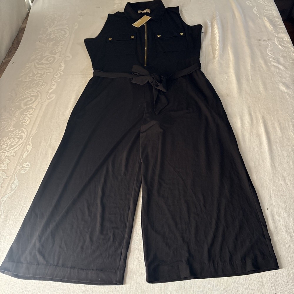 Michael Kors Belted Cropped Jumpsuit Goldtone Front Zipper Closure XL  SEXY NWT