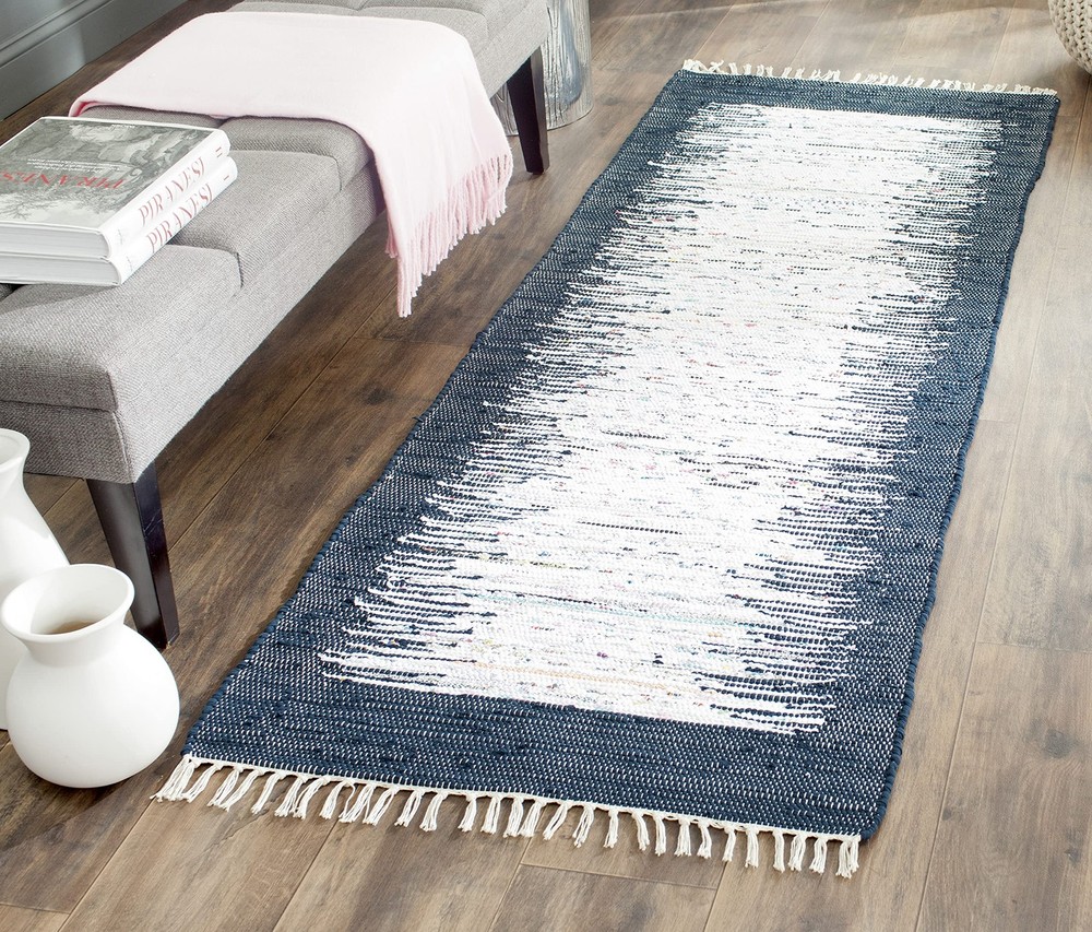 Safavieh Montauk Collection Runner Rug - 23 X 7 Ivory Navy Handmade Stripe