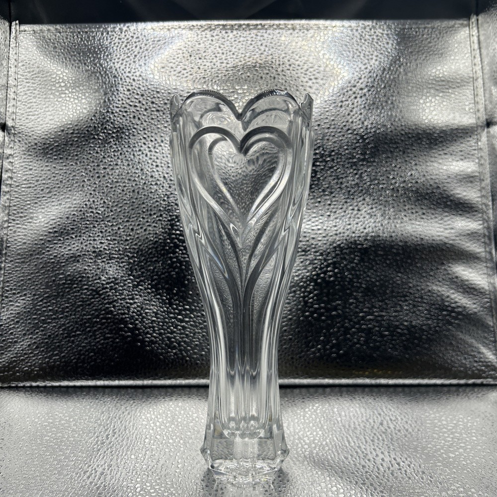 DePlomb Crystal Lead Heart Vase Scalloped Top 8in Tall