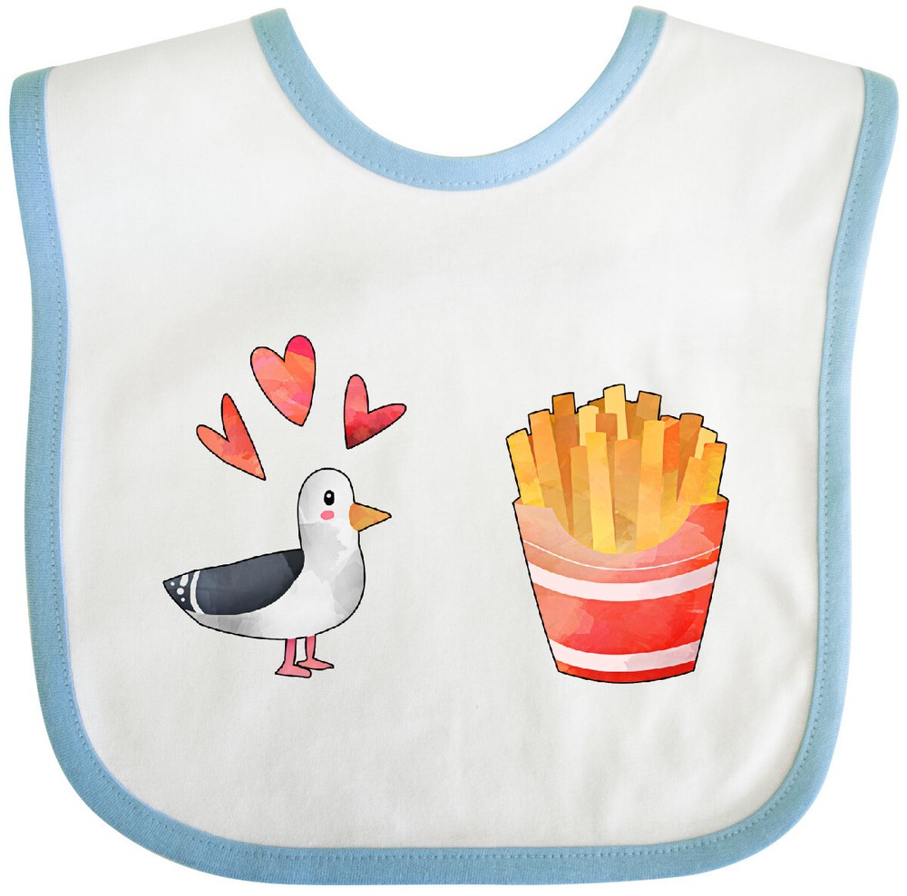 Inktastic Seagull And French Fries Baby Bib Food Humor Funny Cute Bird Sea Ocean