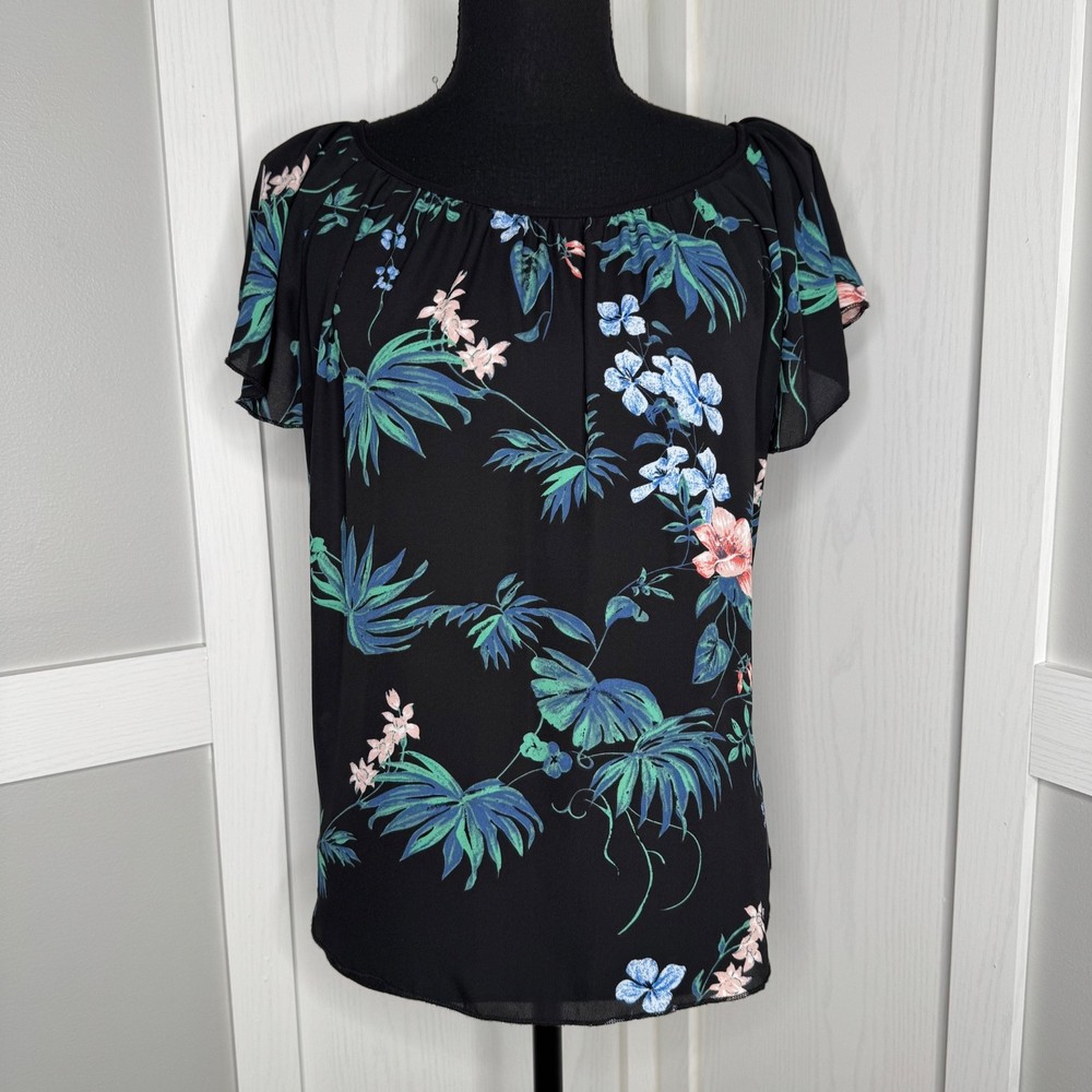 Philosophy Republic Clothing Floral Blouse Women’s Size S Black Short sleeve