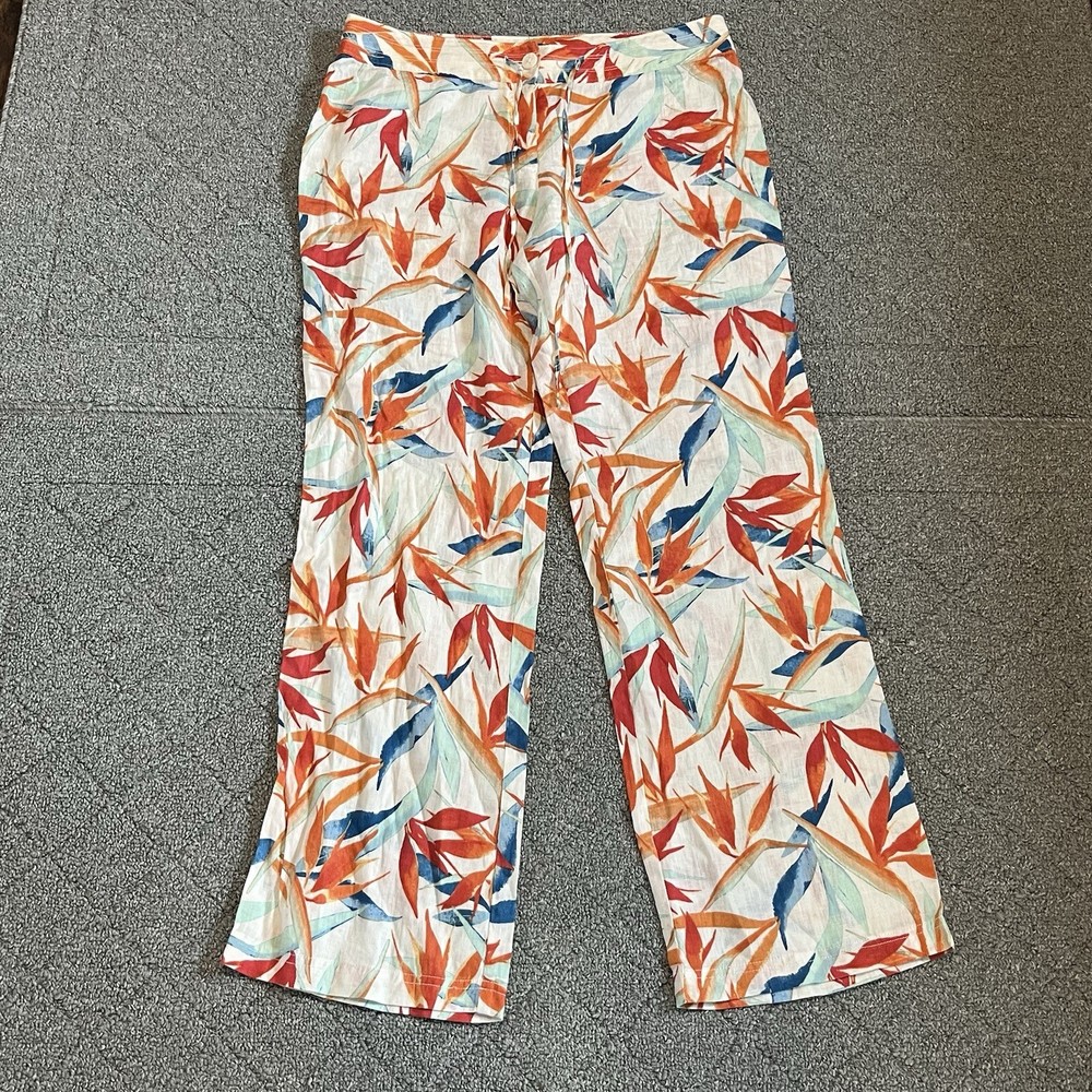 Tommy Bahama Linen Pants Womens 8 Multicolor Wide Leg Drawstring Tropical
