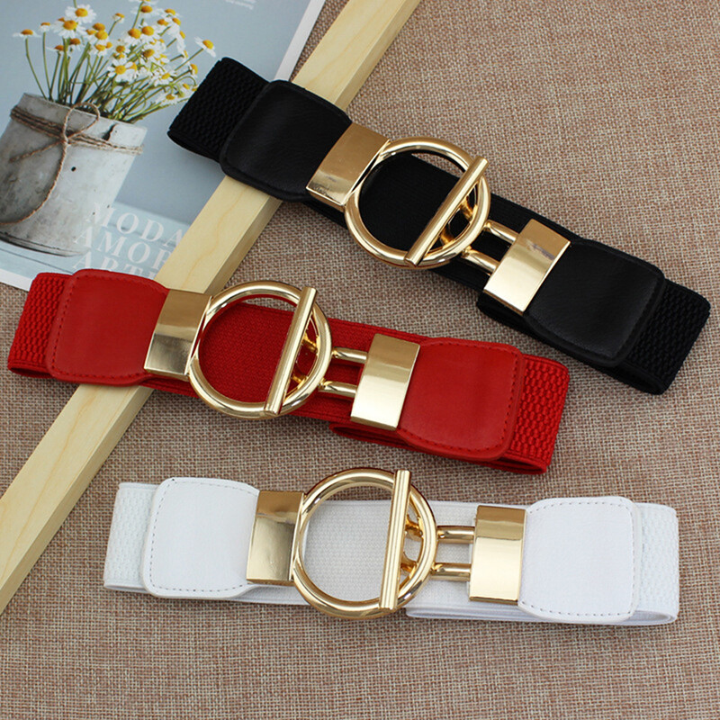 Fashion Dress Belts for Women Simple Waist Elastic Ladies Band Round Buckle