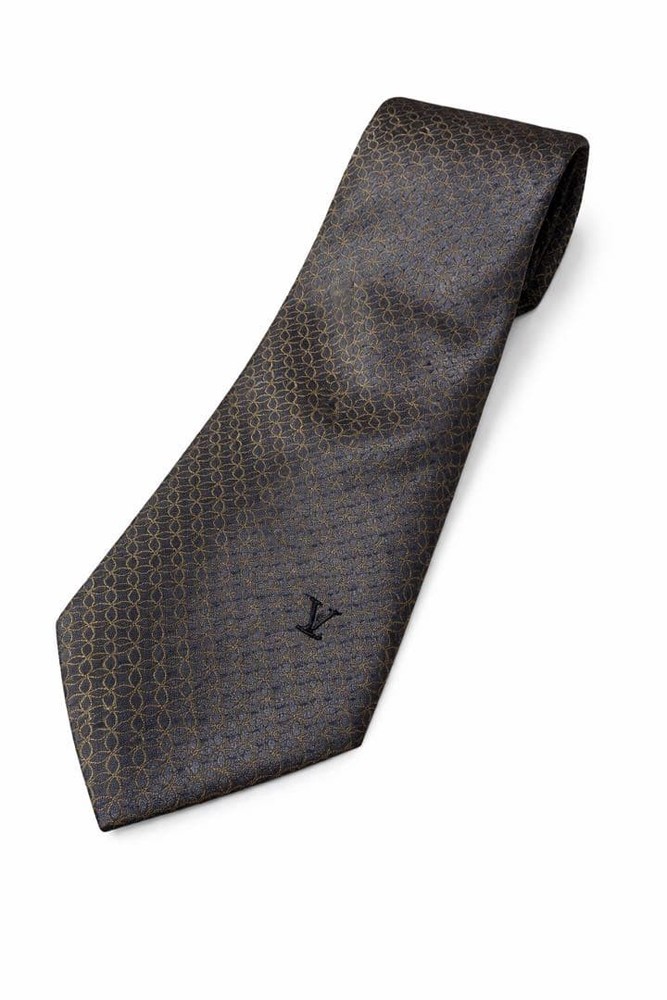 Louis Vuitton Necktie Tie Gray All over monogram pattern LV Used 100% Silk