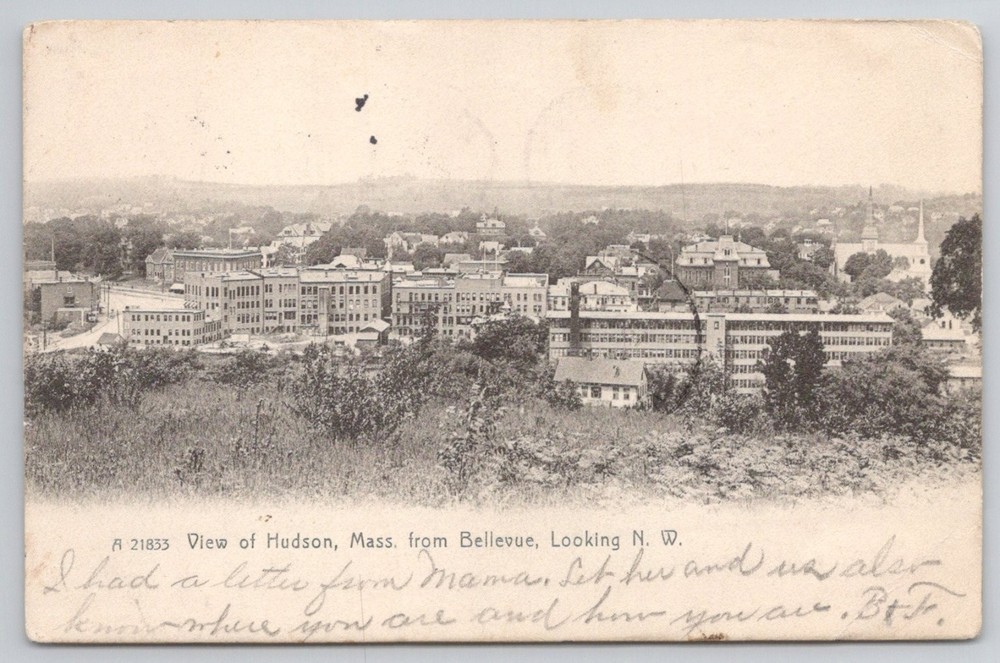 Hudson MA 1906 Postcard View from Bellevue Massachusetts Rotograph Co.