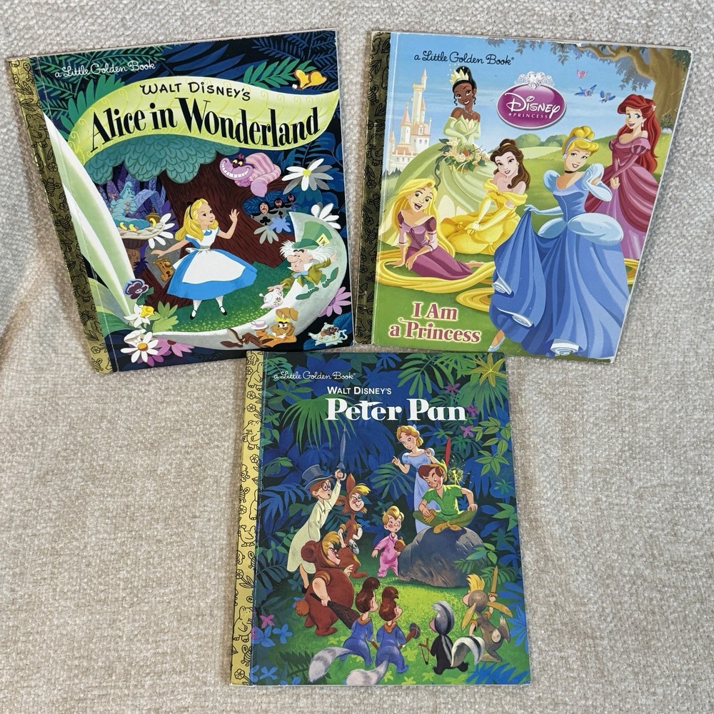 Disney Little Golden Books Lot Alice in Wonderland Peter Pan Princess