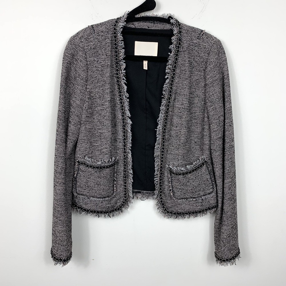 Rebecca Taylor Women’s Jacket 4 Blazer Tweed Open Front Purple Pockets