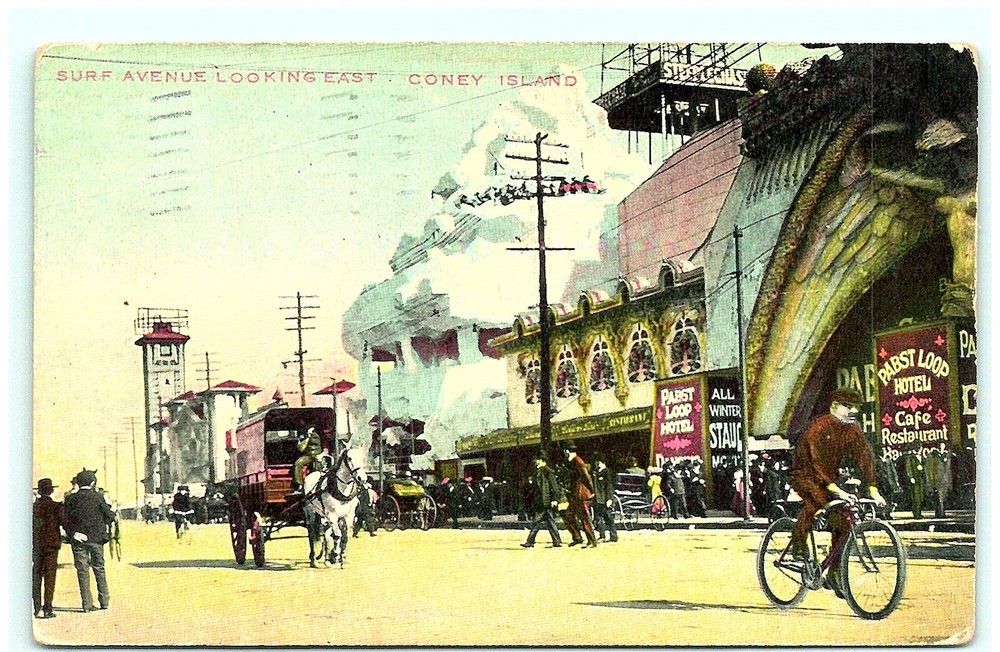 S04-8264, SURF AVENUE LOOKING EAST, CONEY ISLAND, NEW YORK, 1914 PMKed, POSTCARD