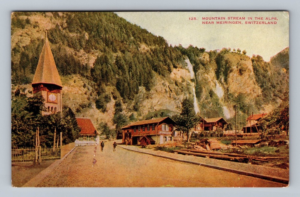 Switzerland- Meiringen Mountain Streams In The Alps Postal Old Vintage Postcard