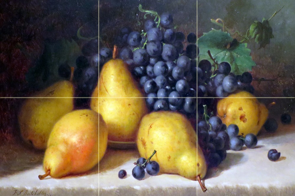 Grapes and Pears Ceramic Tile Mural for Kitchen Bathroom Backsplash 18x12 Inches