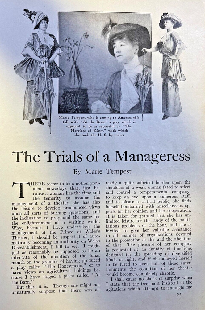 1912 Actress Marie Tempest Managing a Stage Play illustrated
