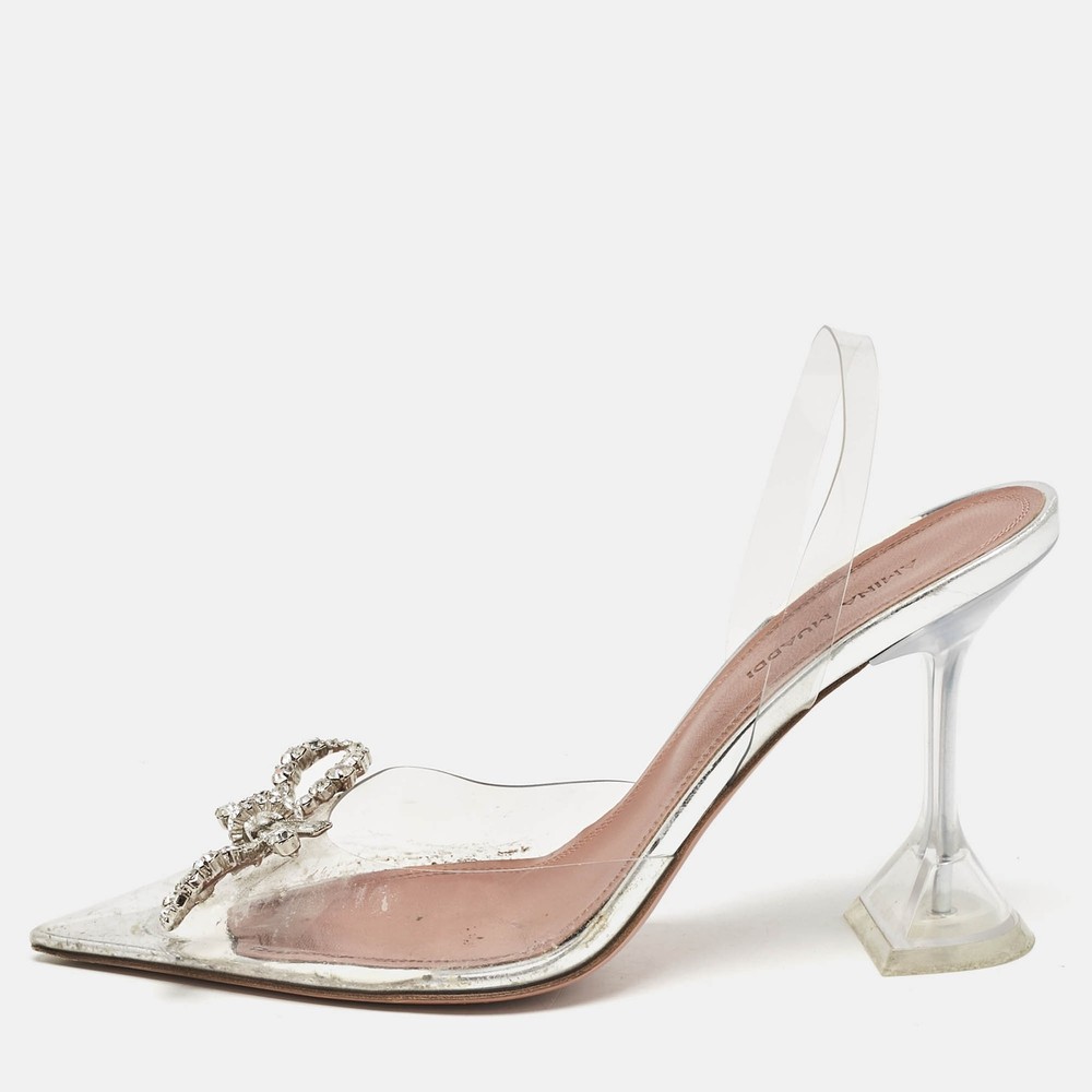 Amina Muaddi Transparent PVC Rosie Pointed Toe Slingback Pumps Size 37