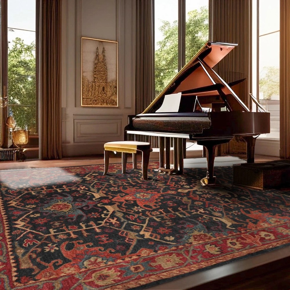 Arts & Crafts Multi Sizes Handmade 100% Wool Area Rug-Dark Blue, Wine, Orange