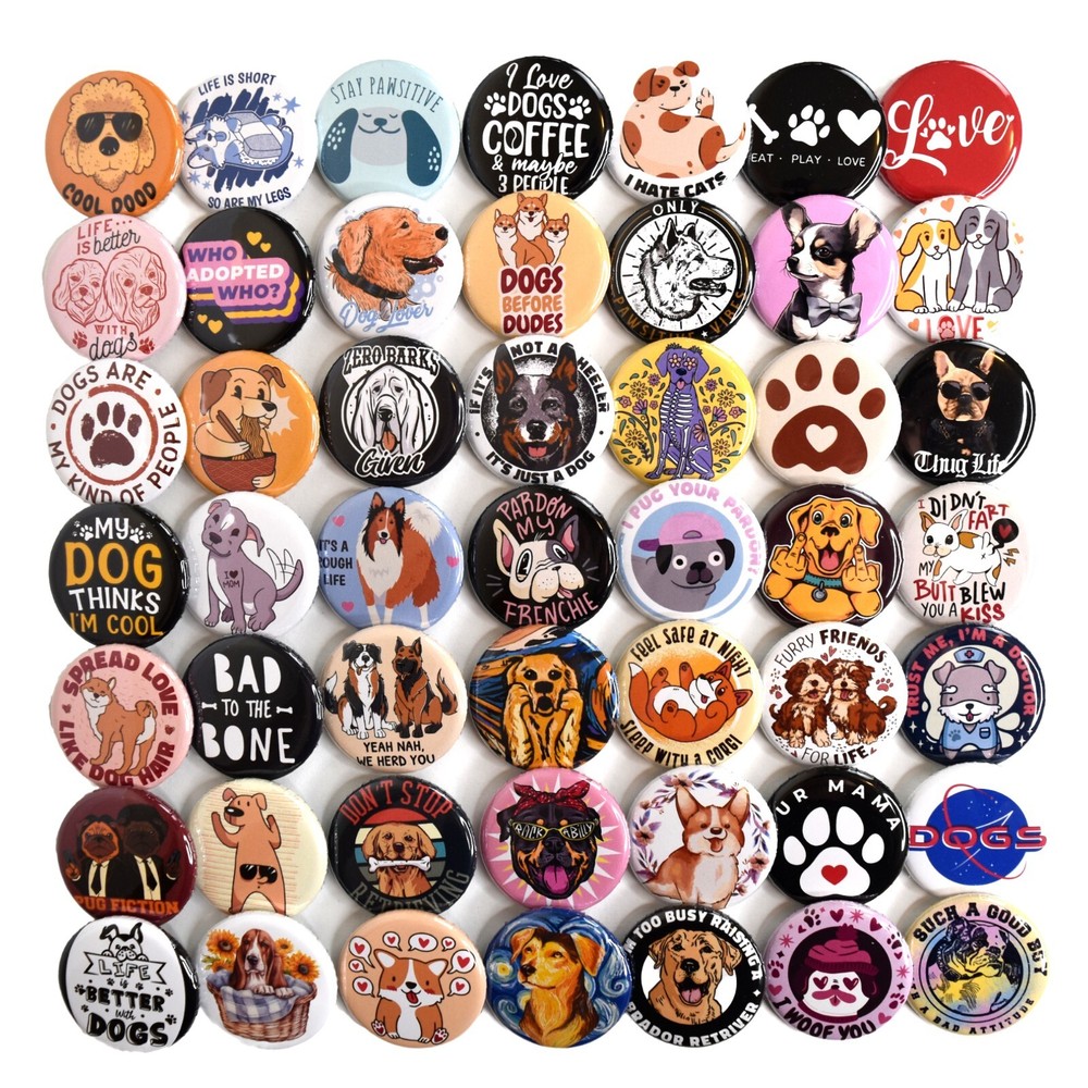 50pc Bulk Funny Dog Lover Pins 32mm Wholesale Badge Lot