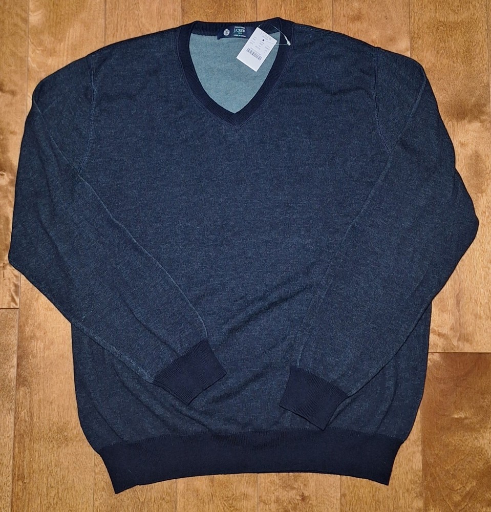 J.CREW Men's Blue V-Neck Sweater 100% Cotton Size Large Long Sleeve Pullover NWT