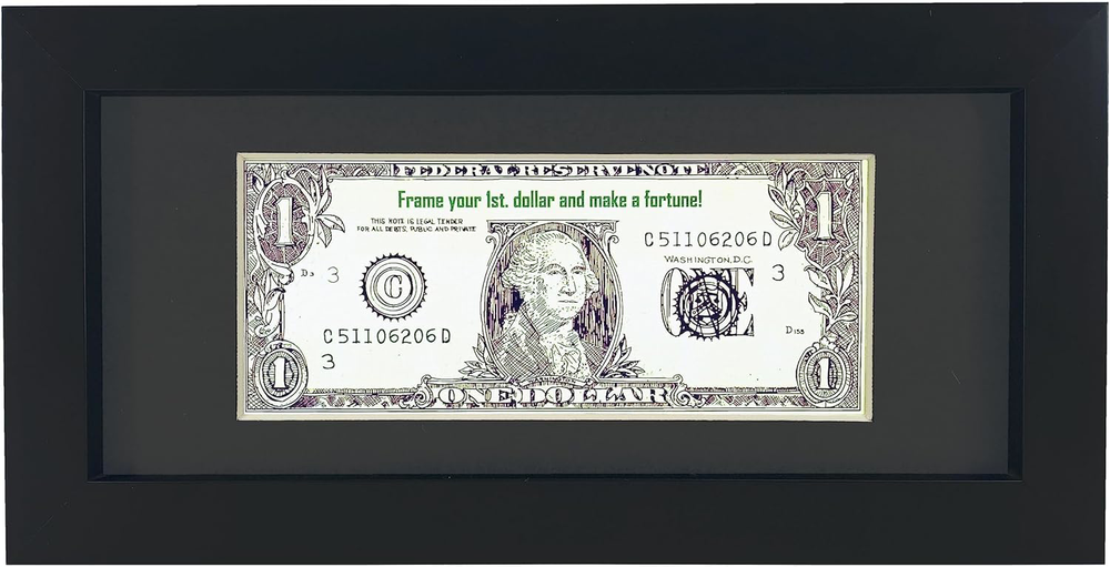 Black First Dollar Bill Frame with Black Mat or 4x9 Business License Frame wi...