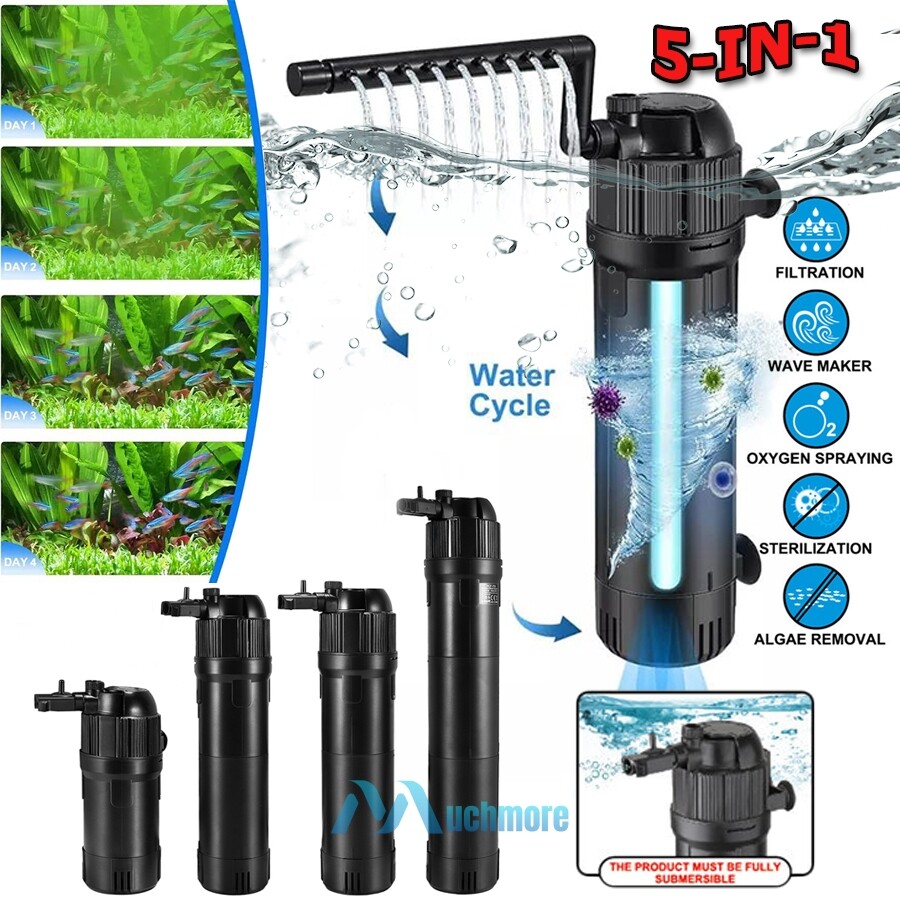 5 in 1 Internal Aquarium Fish Tank Pond UV Sterilizers Filter Oxygen Wave Maker