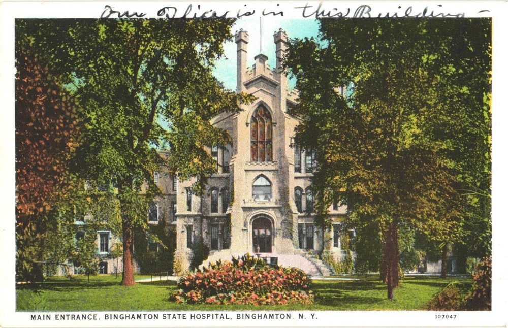 The Main Entrance, Binghamton State Hospital, Binghamton, New York Postcard