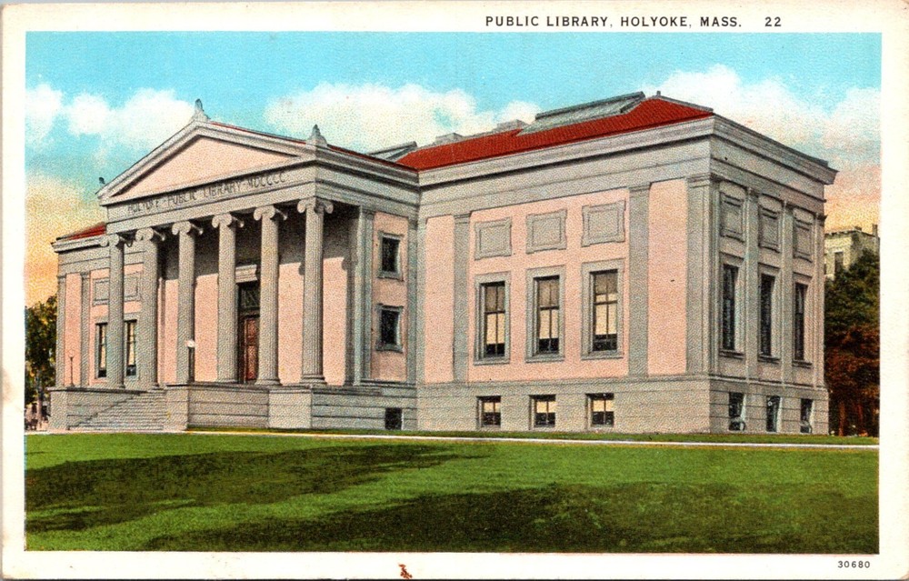 Holyoke MA-Massachusetts, Public Library, Antique Vintage Souvenir Postcard