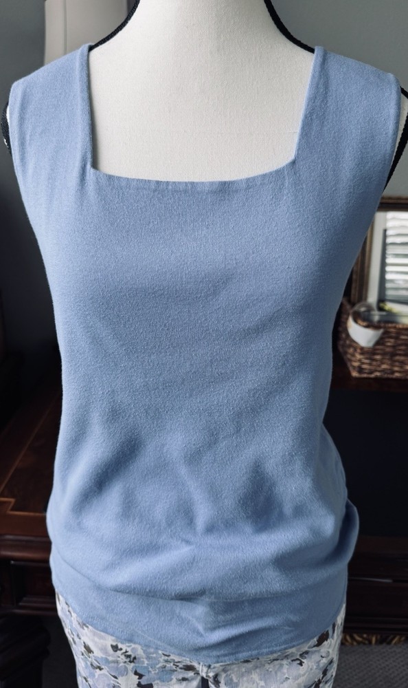 Women’s Square Neck Sleeveless Tee ~ Cotton Knit ~ Wedgwood Blue ~ LgTall